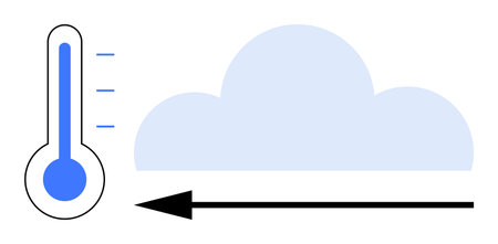 Weather forecast. Weather forecast visuals with thermometer symbol, cloud ation, and directional arrow. Weather forecast data for climate research, weather apps, reporting, educationのイラスト素材