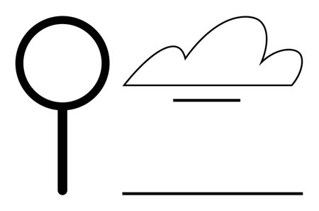 Magnifying glass and cloud with horizontal lines representing analysis, investigation, data storage, discovery, or focus. Ideal for technology, research, innovation, learning strategy cloudのイラスト素材