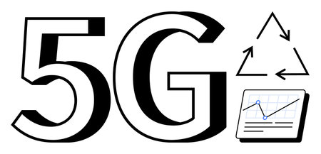 5G text next to a recycling symbol and a tablet displaying a graph. Ideal for technology,...