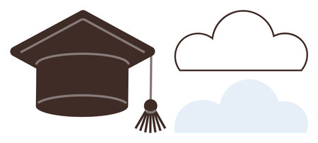 Graduation cap alongside clouds signifies educational ambitions, success, and limitless potential. Ideal for education, achievement, aspiration, goal setting, academic excellence, future planningのイラスト素材