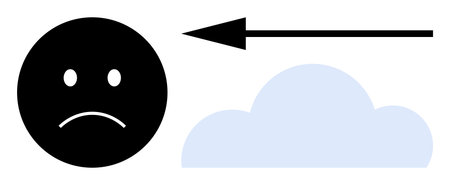 Adversity concept. Sad face icon with an arrow pointing left with a cloud in the background. Adversity s struggles, challenges, and change. For mental health, motivation, life changes, weatherのイラスト素材