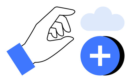 Cloud computing concept. A hand gesture interacting with a plus sign and cloud cloud computing and data management. Cloud computing for technology, innovation, storage, communicationのイラスト素材