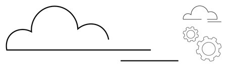 Abstract cloud silhouette paired with straight lines and gears symbolizing technology, innovation, cloud computing, and automation. Ideal for tech development, data analysis, software platformsのイラスト素材