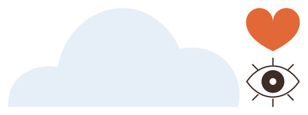 Cloud, eye, and heart combine to represent vision, care, creativity, and inspiration. Ideal for imagination, mindfulness thought love opportunity balance. A simple flat metaphorのイラスト素材