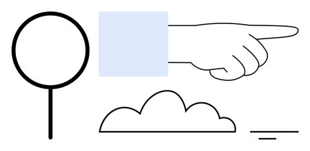 Geometric composition. Geometric forms blend with abstract elements, a pointing hand, circle, and cloud motifs. Geometric design for branding, education, digital art, social media graphicsのイラスト素材