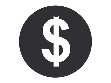 Finance, economy, investment, currency, wealth, budgeting. Bold white dollar symbol centered in a black-filled circle. Finance and economy concept for currency-related usageのイラスト素材