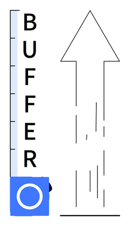 Vertical gauge labeled Buffer with slider positioned at the base, alongside upward arrow suggesting growth or improvement. Ideal for growth, progress, performance, success, development, productivityのイラスト素材