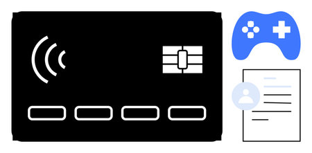Contactless card with wireless signal, gaming controller, user profile document. Ideal for finance,...