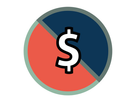 Financial planning, economic decisions, cost management, money transfer, saving strategies, investment concepts. Dollar sign in a circle split into two colors. Financial planning and economicのイラスト素材