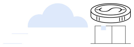 Cloud with floating coin above file structure, signifying data storage, digital finance, and secure...