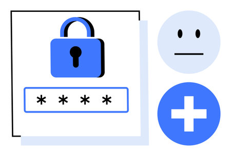 Lock, password entry field with masked input, neutral placeholder face, and add user icon. Ideal for...