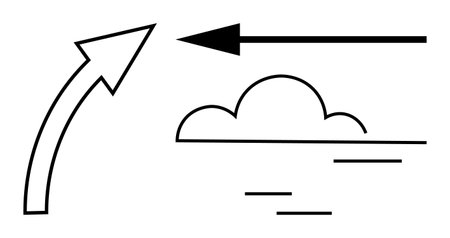 Direction concept. Direction by curved and straight black arrows with cloud and line details. Direction aids understanding navigation, movement, weather predictions, and strategyのイラスト素材