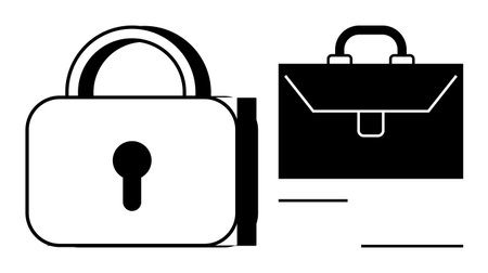 Large padlock alongside a briefcase symbolizing security, confidentiality, and protection. Ideal for privacy, business security, corporate safety, data protection, secure storage, legal servicesのイラスト素材