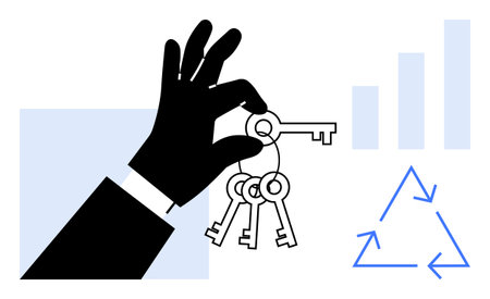 Access concept. Hand holds vintage keys access, solutions, and opportunities. Access to resources, security, success, and business growth. Ideal for security business strategy recyclingのイラスト素材