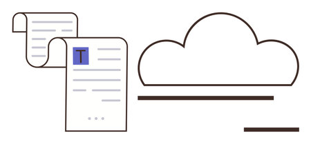Digital documents transitioning to a cloud structure, symbolizing data sharing, digital storage, and...