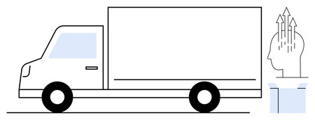 Logistics concept. Cargo truck alongside a human head visualizing innovation and growth with arrows....
