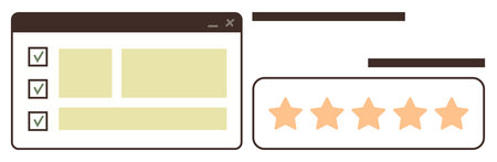 Web interface showing checklist with completed tasks, star rating system, and boxes for content...