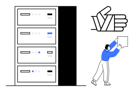 Data storage concept. A server rack digital storage and database systems. Data storage processes,...