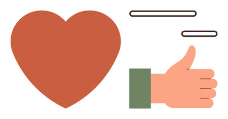 Heart beside thumbs up, showing appreciation and positive feedback. Ideal for love, support, positivity, encouragement, emotions, relationships and communication concepts. A simple flat metaphorのイラスト素材