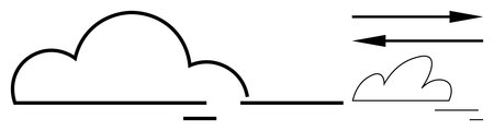 Large cloud and smaller cloud with horizontal arrows representing wind and motion. Ideal for weather updates, climate, speed, movement, technology, energy, simple landing pageのイラスト素材