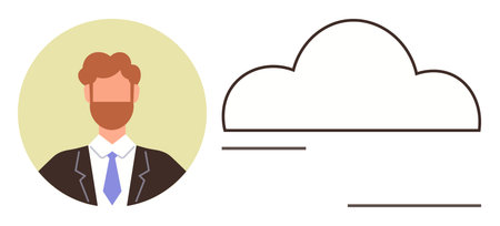 Portrait of a business professional, alongside a stylized cloud representing online collaboration, networking, innovation, data storage, remote work, connectivity, and digital transformation. Aのイラスト素材