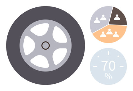 Car wheel imagery with pie chart showing team segmentation and percentage dial at 70. Ideal for...