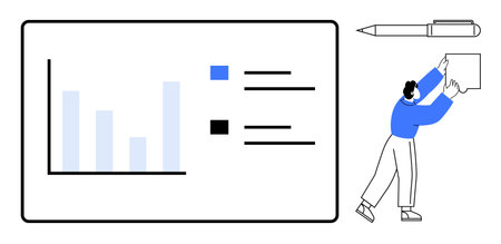 Business analytics. Data visualization on a bar graph highlights key metrics for business analytics. Collaboration in teamwork supports effective business analytics. For strategy, reportingのイラスト素材