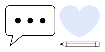 Communication, creativity, emotions, love, design, writing. Minimal speech bubble, pencil light blue heart icon. Communication and creativity concept ideal for design and emotionalのイラスト素材