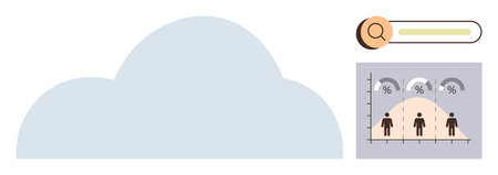 Cloud graphic, search bar, and user demographics chart with engagement statistics. Ideal for data...