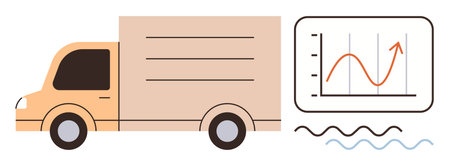 Orange delivery truck beside a graph showcasing growth and trends, symbolizing transport logistics, performance, and efficiency. Ideal for freight, analytics, planning, business, growth deliveryのイラスト素材