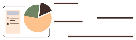 Pie chart with three sections, checklist on document, and horizontal lines for text layout. Ideal for business, analytics, organization, planning, research reporting presentation. Simple flatのイラスト素材