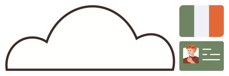 Minimalist cloud shape with Irish flag and ID card featuring a illustrated person portrait. Ideal for data privacy, cloud storage, personal identity, documentation, national identity, digitalのイラスト素材