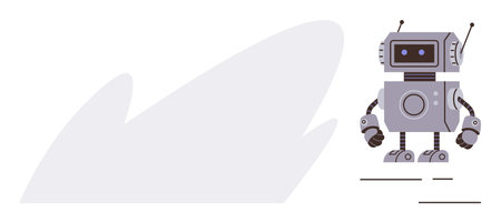 Retro-inspired robot with square head, antenna, and mechanical arms. Ideal for technology, innovation, robotics, AI, futuristic design childhood nostalgia and digital creativity. Simple flatのイラスト素材