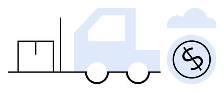 Cargo box with delivery truck and dollar coin under cloud, conveying logistics, shipping...