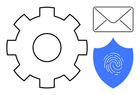 Gear for settings, envelope for communication, shield with fingerprint for security. Ideal for...