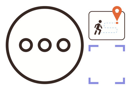 Three dots inside a circle, a map with a walking path to a destination marked by a pin. Ideal for...