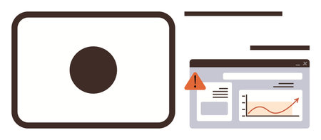 Circular element, web dashboard with warning icon, growth chart. Ideal for analytics, monitoring,...