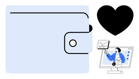 Digital wallet concept. Digital wallet alongside graph analytics and a heart symbol, financial...