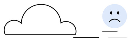 Cloud technology. Cloud stylized with a sad face conveys frustration or issues in technology. Cloud s online stress, challenges, and connectivity concerns. For web, emotions in tech, digital stressのイラスト素材