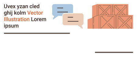 Communication, teamwork, logistics, delivery services, storage, strategic planning. Speech bubbles...