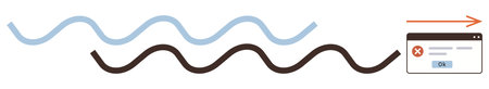Two wavy lines indicate data flow, leading to a webpage error pop-up. Ideal for concepts thumbs up...