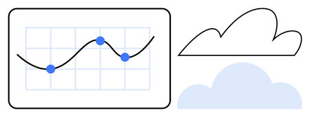 Graph with data points on a grid and abstract cloud shapes representing cloud storage and data analytics. Ideal for technology, cloud computing, data storage, analytics, forecasting, softwareのイラスト素材
