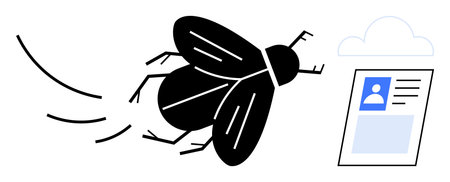 Digital security threat. A visual of an insect malware approaching user profile data highlights a...