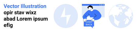 Ecommerce, finance, energy, global trade, cashback, consumer incentives. Person holding cashback...