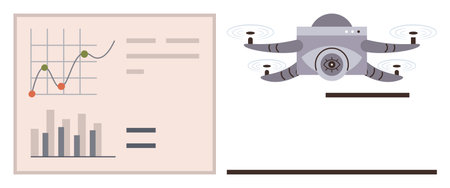 quadcopter capturing data, chart visualizations, and performance indicators. Ideal for innovation, analytics, technology, data-driven insights, automation business growth precision tools. Simpleのイラスト素材
