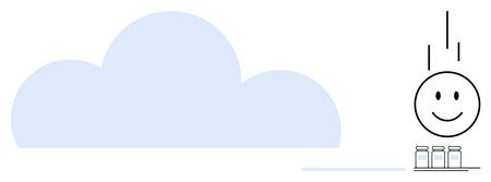 Cloud computing concept. Smiling face and storage jars cloud storage. Cloud computing for digital...