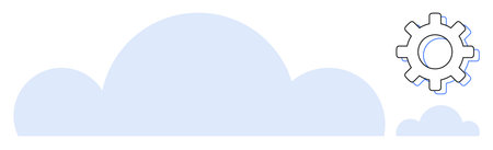 Large cloud with a smaller cloud beside it and a gear, representing technology, storage, system...