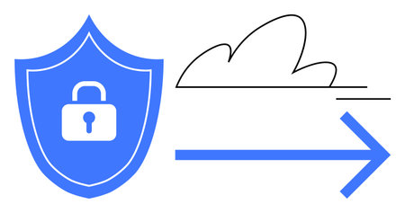 Blue shield with lock, cloud outline, and arrow implying protected data movement. Ideal for...