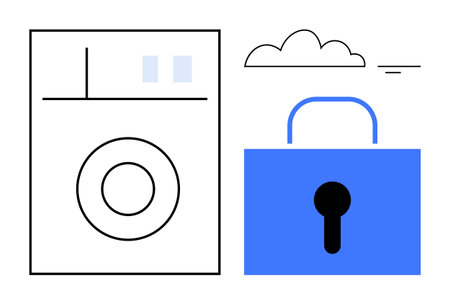 Cloud computing security. Illustration of a blue lock data protection and storage security with...