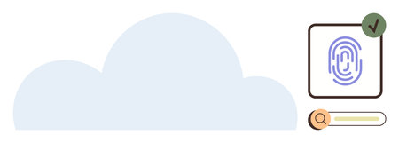 Cloud storage connected to fingerprint verification with security check and search bar. Ideal for...
